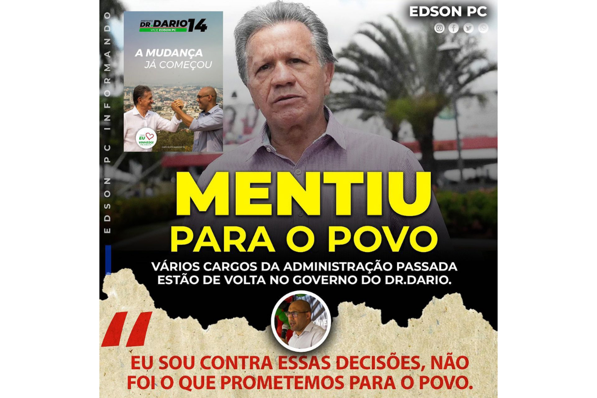 Vice-prefeito de Vinhedo afirma que Dario não está cumprindo as promessas de campanha