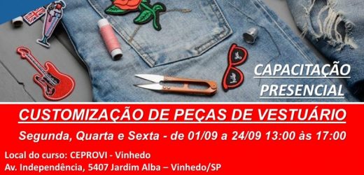 Prefeitura de Vinhedo, Empreenda Rápido e Sebrae promovem curso de customização de roupas