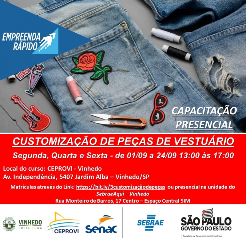 Prefeitura de Vinhedo, Empreenda Rápido e Sebrae promovem curso de customização de roupas